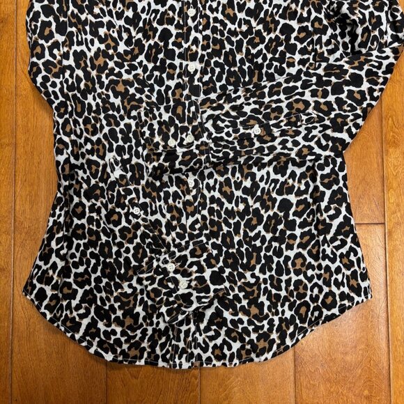 J Crew Womens Linen Cotton Leopard Print Slim Perfect Shirt Size XS Button - Picture 12 of 12